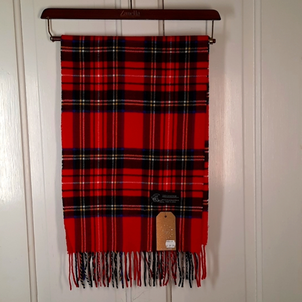 Red Tartan Plaid Scarf Soft Viscose Fashion Warm Fringe